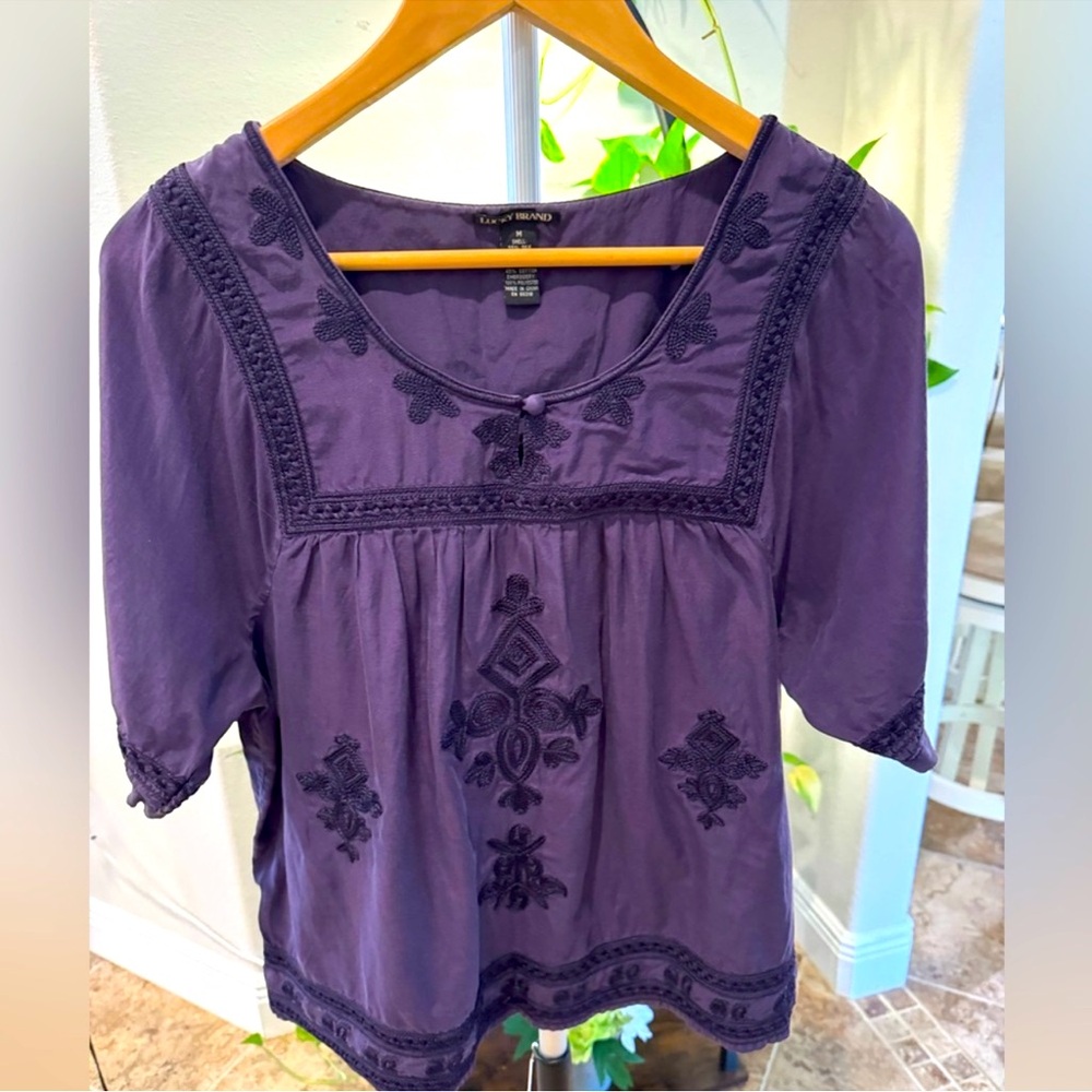 Lucky Brand Plum Embroidered Top - Picture 8 of 10